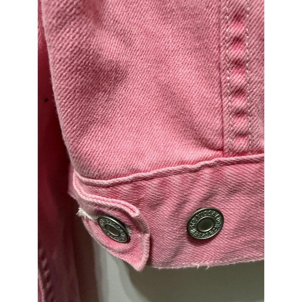Levis Jeans Womens Medium Pink Distressed Cropped Denim Trucker Jacket WPL-423 - Picture 9 of 9